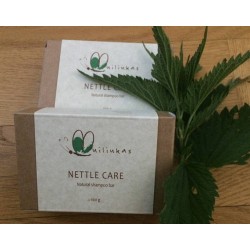 Natural shampoo bar with dried nettle leaves to strength weak hairs